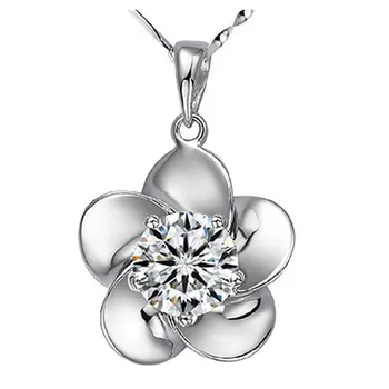 

Lucky Flower 925 SIlver Round Pendant Necklace Purple White Pendant 45cm Chain Anniversary Day Jewelry Gift