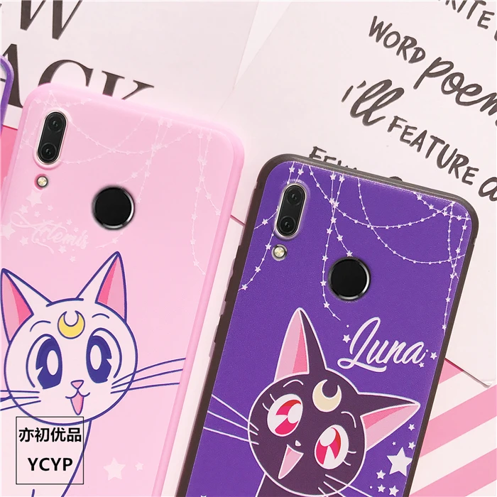 Mate 20 милый чехол Luna cat+ пленка для экрана из закаленного стекла для huawei Nova4/3/3E/P20/P20 pro/P10/P10plus Сейлор Мун чехол