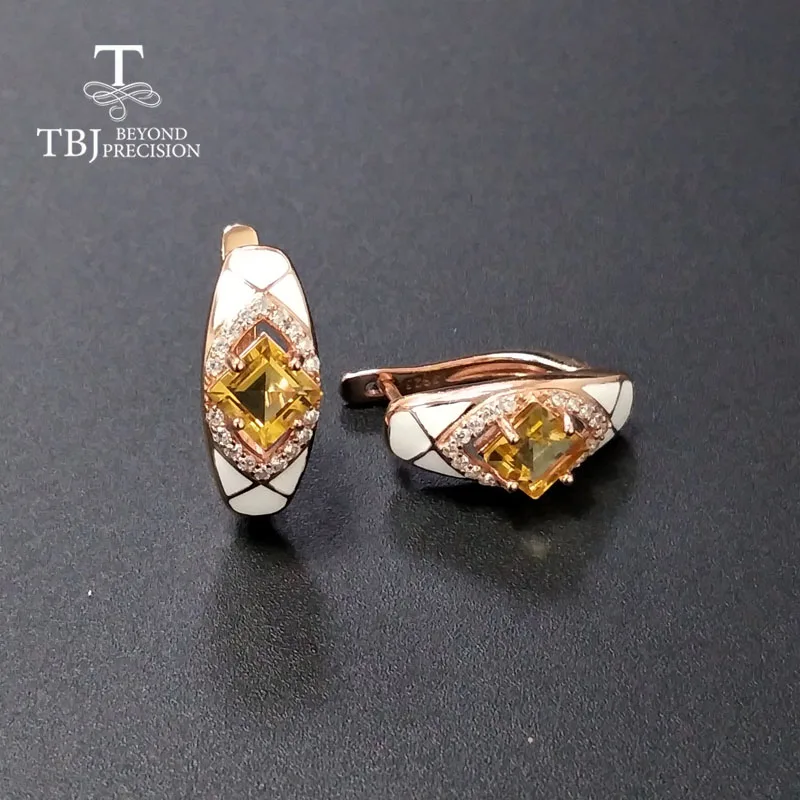 TBJ, серьги с застежкой из натурального драгоценного камня цитрин, Настоящее серебро 925 пробы, хорошее ювелирное изделие для женщин, простой роскошный дизайн, Подарок на годовщину