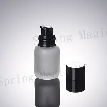 

50ML Frosted Glass Bottles With Wood Grain/White/Black Lid Portable pump Lotion Glass Bottle Empty Cosmetic Containers