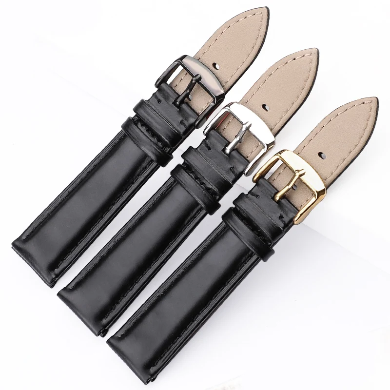 Luxurious Smooth Finish Watch Strap with Pin Buckle - Black & Brown