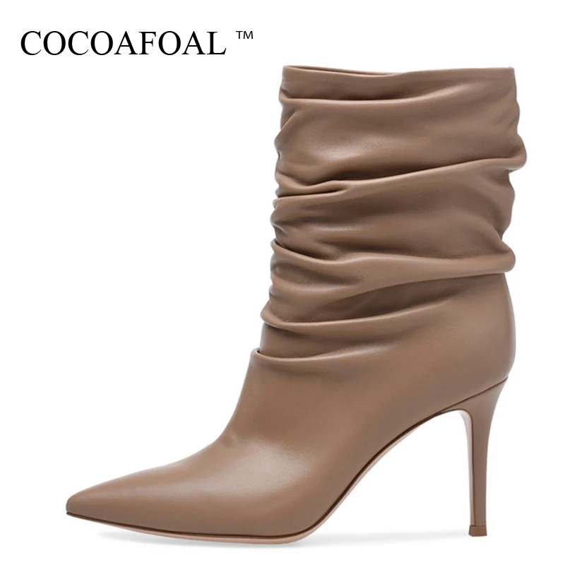 

COCOAFOAL Sexy Women's Ankle Boots Snakeskin Woman High Heels Cowboy Boots Pleated Autumn Winter Ankle Boots Chelsea Boots 2019