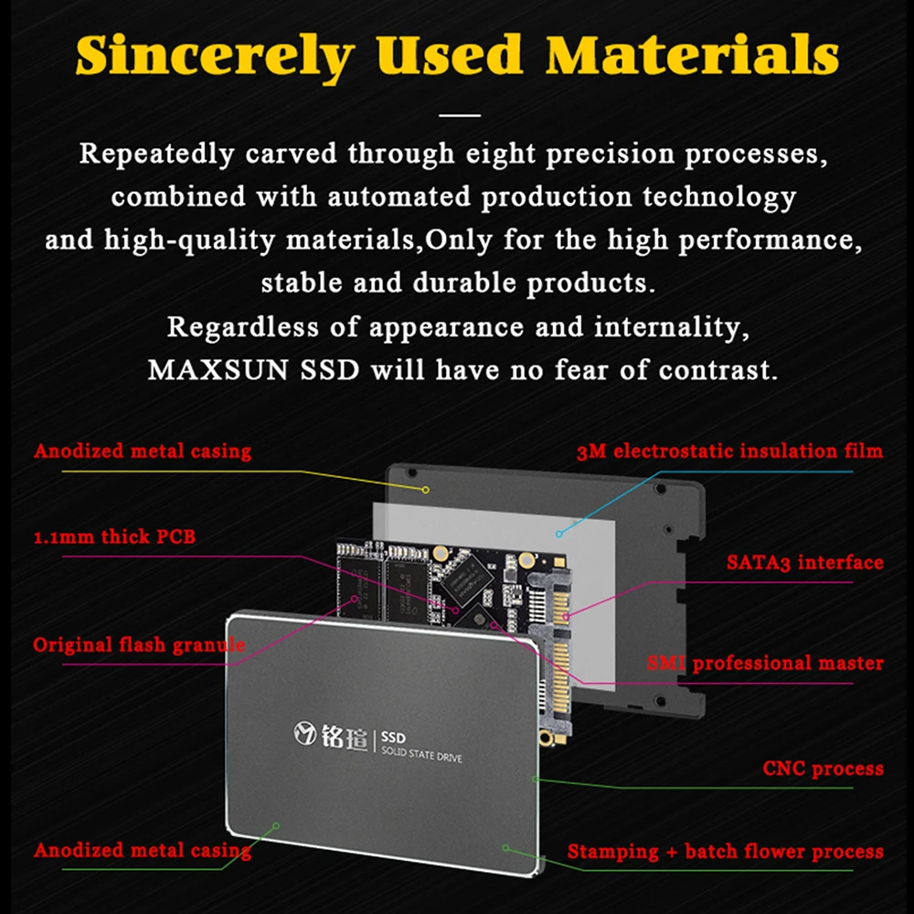 MAXSUN ssd 240 ГБ 480 2,5 дюймов Интерфейс Тип SATA 6 ГБ/сек. TLC чтения/записи Скорость 520 МБ/с. три года гарантии твердотельных дисков