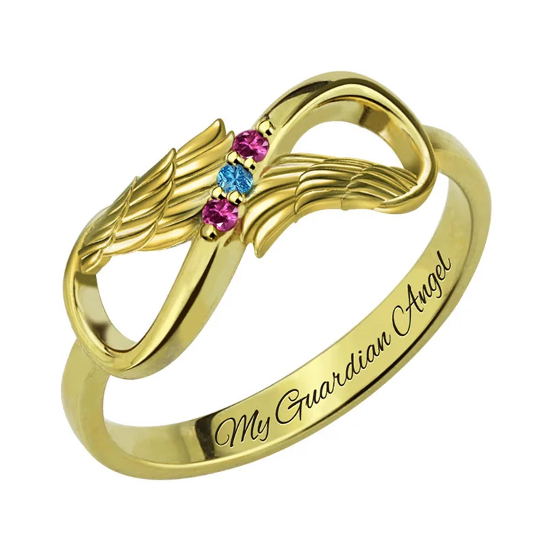 

Custom Name Angel Wings Ring Infinity Symbol for Infinite Love Rings with Birth Stone Engraving Mother's Day Gift for Mom Women