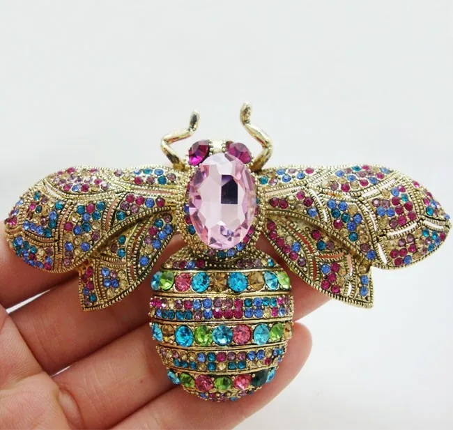 

Fashion Vintage Retro Bee Multicolor Rhinestone Crystal Insect Brooch Pin Party Jewelry Woman Brooches 6608