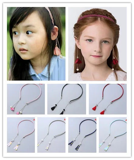 Girls Flower Hairband Hair Head Hoop With Tassel/Smiley Face Hair Accessories Girl Hair Ornaments With Pearl Earring Headwear
