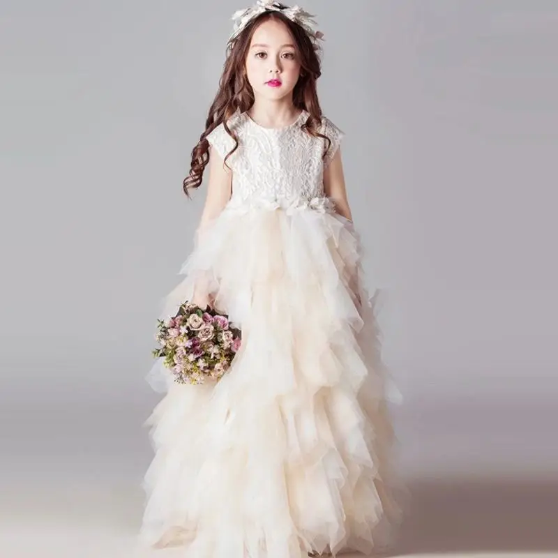 

2019 New Children Girls Flowers Long Tutu Princess Dress Toddler Girl Clothes Vestidos Kids Dresses For Girls Wedding Party S108