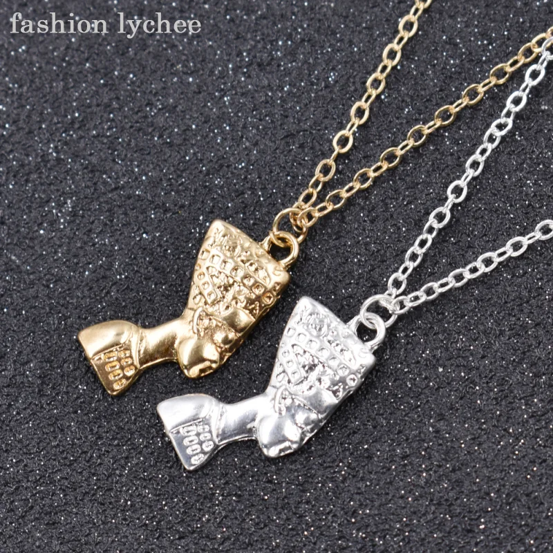 

fashion lychee Retro Ancient Jewelry Fatima Pendant Necklace Egyptian Pharaoh Akhenaten Royal Nefertiti Image Dangle Chain