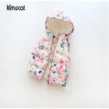 Kimocat/Одежда для маленьких девочек милый детский жилет одежда для девочек с бабочками и кошками Colete Infantil, теплый Модный хлопковый жилет с капюшоном От 2 до 8 лет