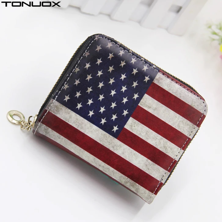 Space Cat America Usa Flag Wallets Long Zipper Card Holder Clutch Purse Handbag