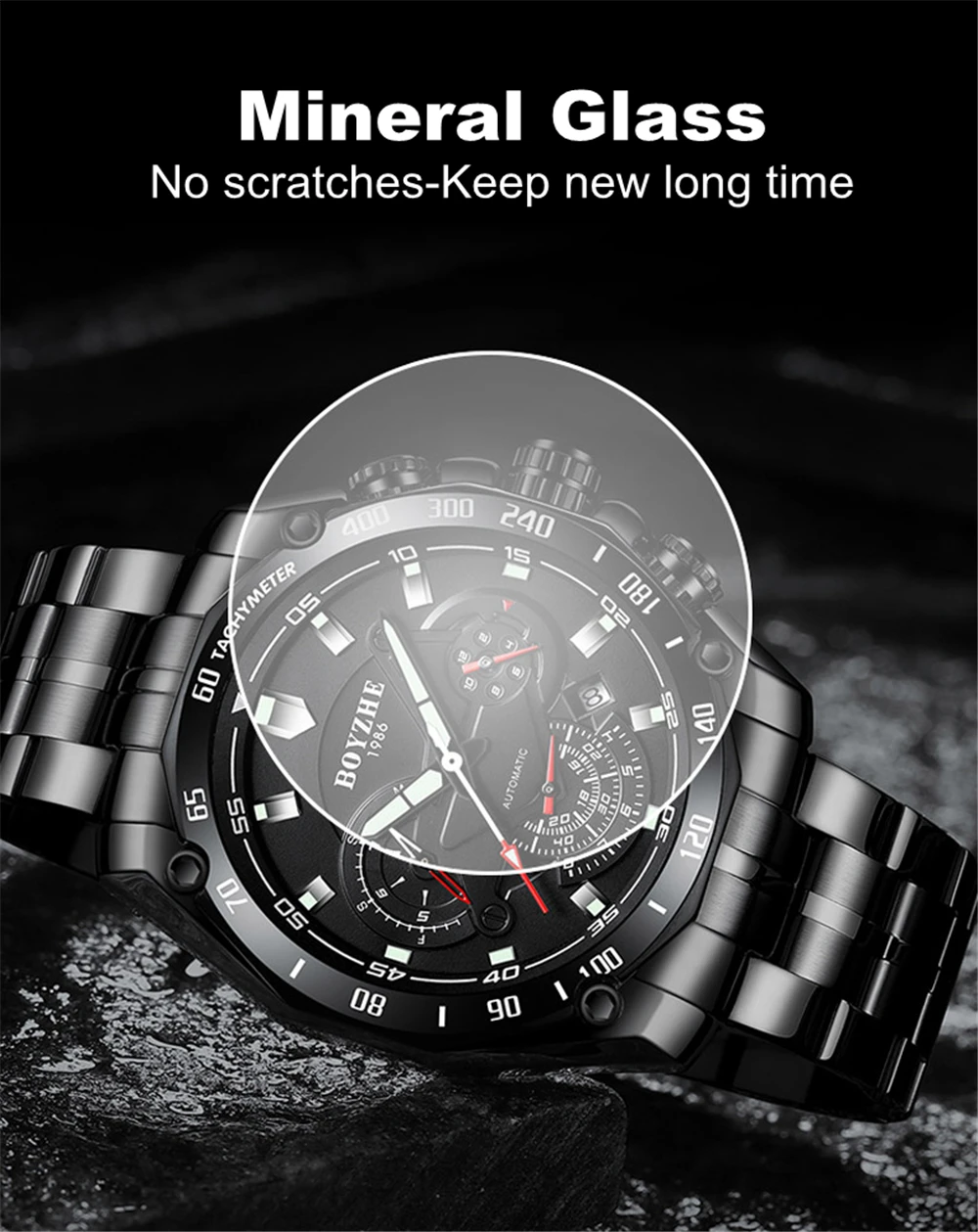 BOYZHE Мужские автоматические механические часы светящиеся Роскошные брендовые черные военные спортивные часы из нержавеющей стали Relogio Masculino