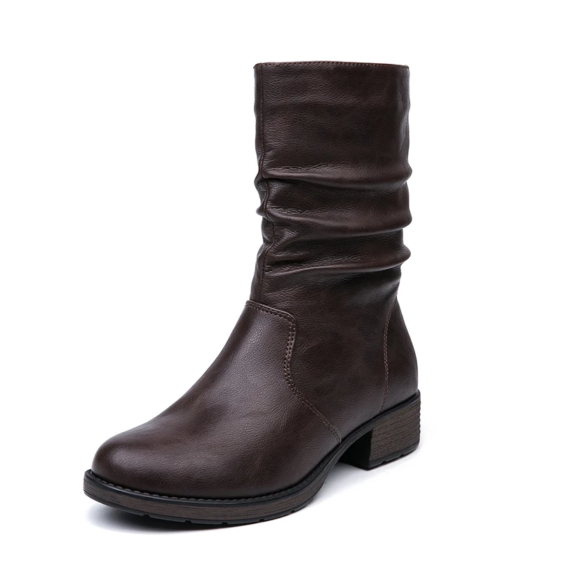 AIMEIGAO/высококачественные женские ботильоны на плоской подошве; короткие ботильоны в стиле ретро; теплые женские ботинки; ботинки из мягкой кожи на плоской подошве - Цвет: Brown