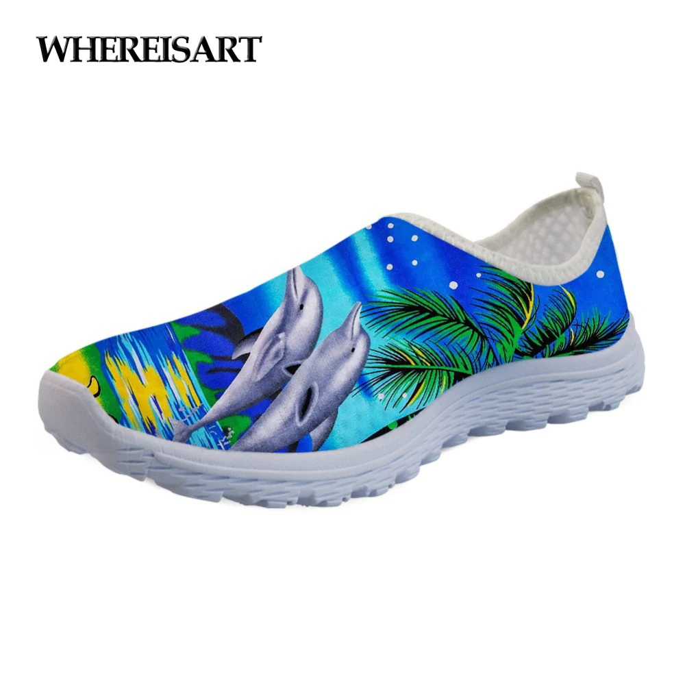 

WHEREISART 3D Cool Animal Dolphin Printed Flats Ladies Shoes Sneakers Spring Summer Women Casual Mesh Light Shoes for Female