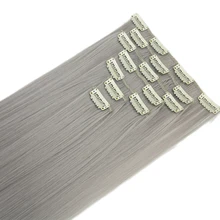 Soowee 7pcs set Long Straight Gray Blonde Hairpieces Synthetic Hair Pad Hair Extensions Clip in Full