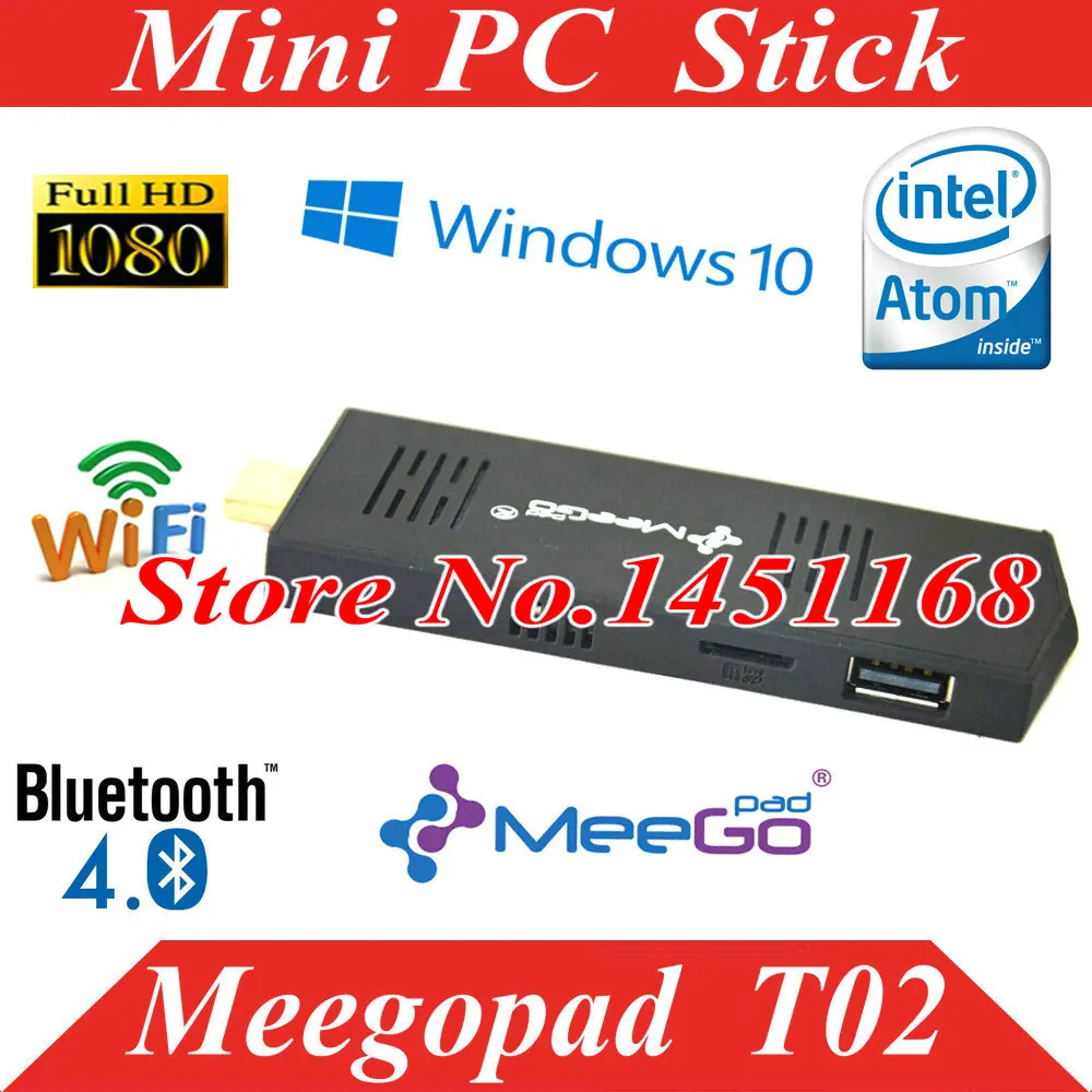 Новый мини ПК Meegopad T02 32 ГБ компьютер четырехъядерный процессор Atom Z3735F с bing 2 Гб