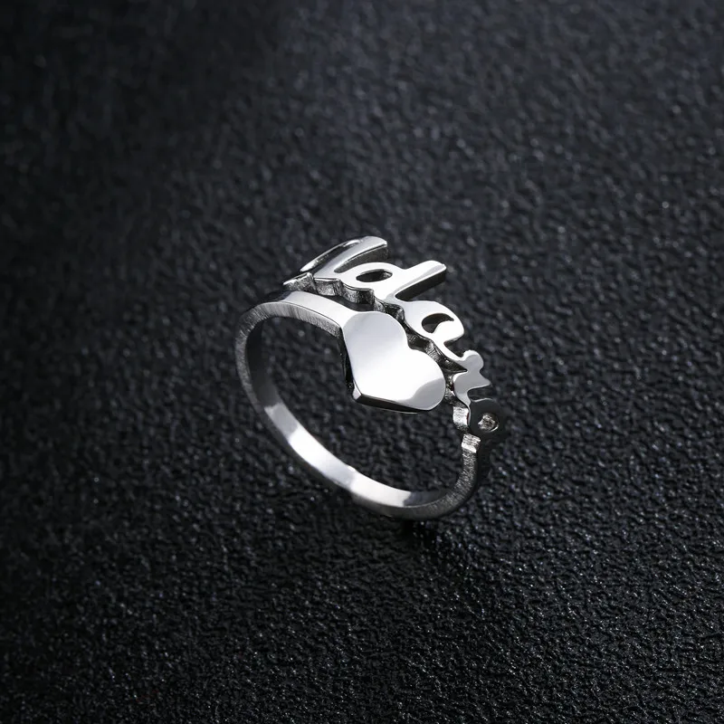 Custom Spiral Name Rings For Women Wedding Bijoux Stainless Steel Personalized Gold Color Plated Nameplate Rings With Heart