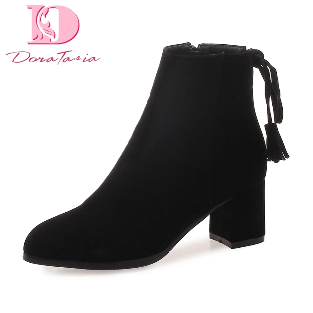 

DoraTasia Brand New Plus Size 33-43 Solid Zip Up Ankle Boots Woman warm plush Winter Shoes Woman Boots Women Chunky high Heels