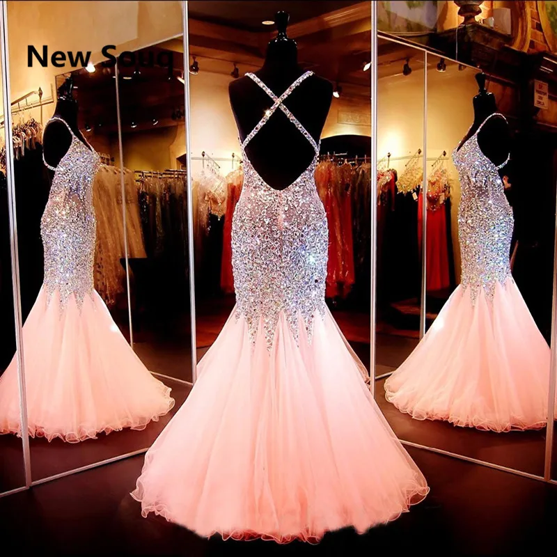 Cristal De Luxe Strass Robes De Soiree Sirene Dos Nu Etincelant Fiancailles Robe De Bal Robe De Soiree Aliexpress