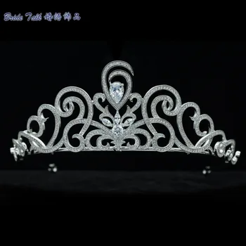 

Full AAA CZ Teardrop Tiara Brida Wedding Hair Jewelry Micro Pave Party Hair Accessories for Women Birthday Crown TR15071