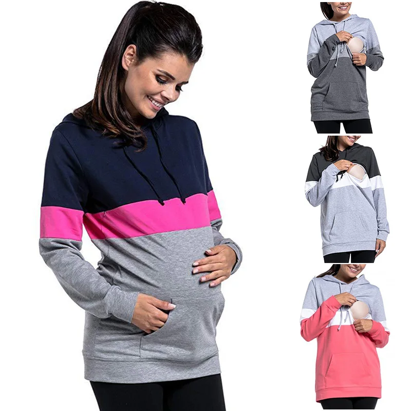 Для женщин свитер для беременных с длинным рукавом карман мода грудного вскармливания Пижама для беременных AN88