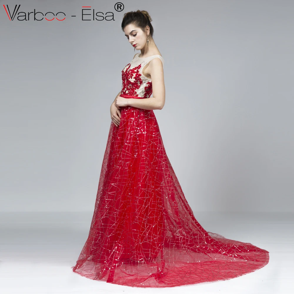VARBOO_ELSA In Stock Evening Dress Shiny Sequined Red Long Prom Applique Special Occasion Party Gown vestido de festa 2018 | Свадьбы и