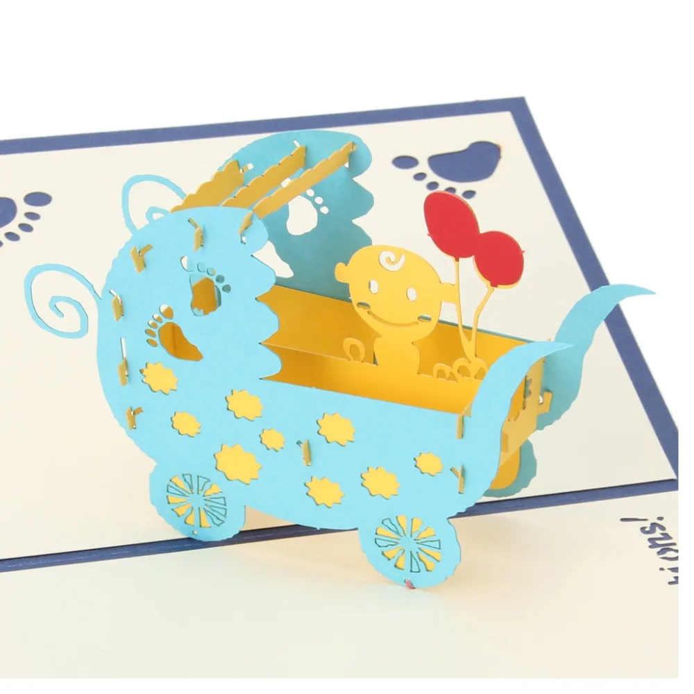 Винтажная 3D выскальзывающая бумага Оригами лазерная резка поздравительные открытки Детские коляски дизайн открытки на день рождения Сделай Сам Киригами пригласительная открытка
