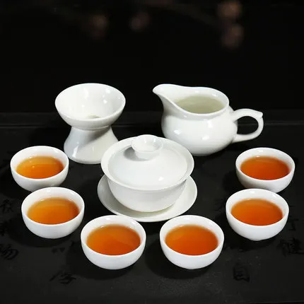 

Free Shipping Dehua China Whiteware Tea Set Home Modern Simple Ceramic Tea Set Kung Fu Tea Bowl cup Office Tea maker