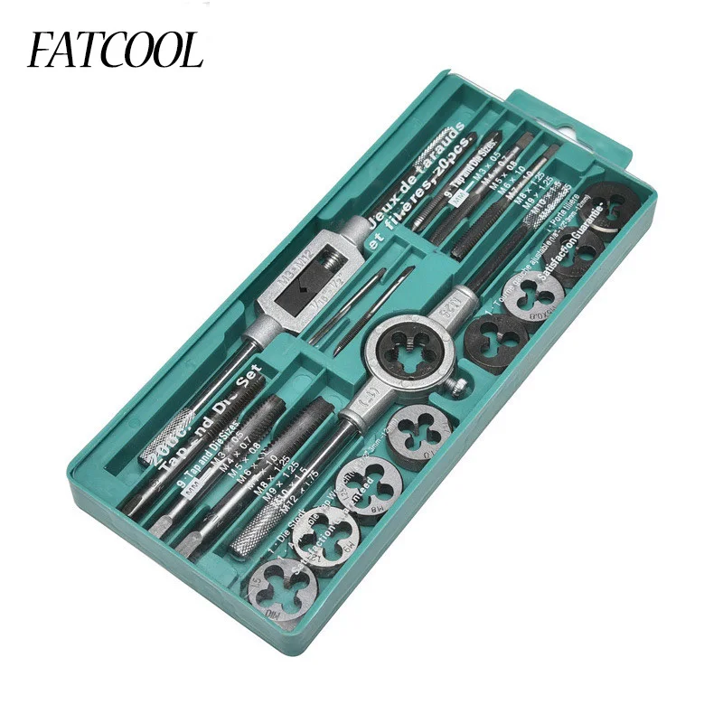 

FATCOOL 20pcs Taps Dies Set M3-M12 Screw And Wrench Thread Inch Plugs Taps Carbon Steel Hand Screw Taps Hand Tools
