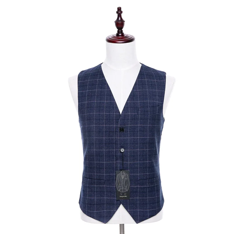 10.   49   New Plaid Fabric V-Neck Sleeveless Slim Suit Vest and Business Official Suit Vest Custom Size XS-5XL