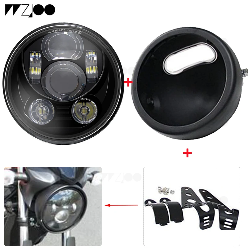 

WZJOO Motorcycle Accessories 5 3/4 Inch Led Headlights Housing bucket With 5 .75" Round Headlight Motorcycle