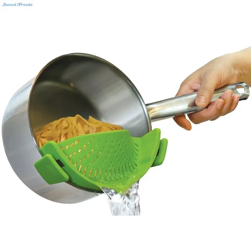 

Sweettreats STRAIN Clip-on Silicone Strainer, Green - Dishwasher Safe Colander and Drainer, Flexible Fit all Size