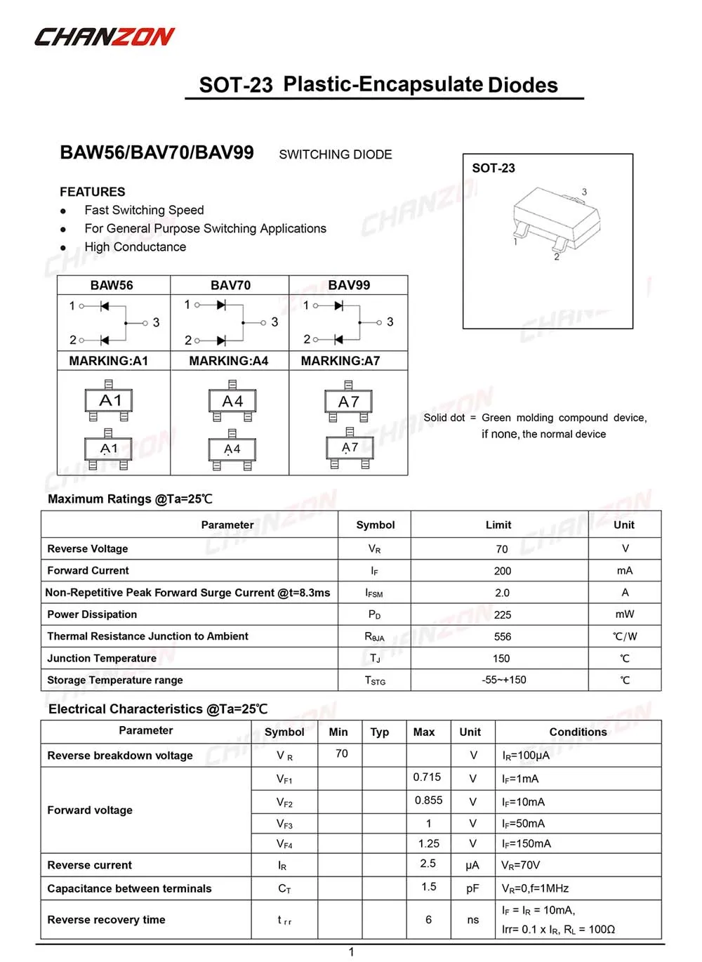 uxcell 200 Pcs Electronic SMD BAV99 SOT-23 Switching Diodes 70V 100mA uxcell 200 Pcs Electronic SMD BAV99 SOT-23 Switching Diodes 70V 100mA