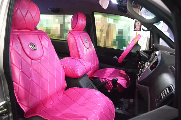 Auto accessoires luxe vader diamant crown universele auto bekleding algemene vier seizoenen roze pu lederen stoelhoezen|car accessories seat cover|car charger covercar duvet cover -