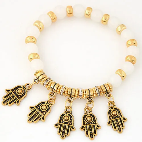 LEMOER Fashion Lucky Fatima Hamsa Hand Charm Beads Bracelets &amp Bangles Stretch Elastic Jewelry For Men Women pulseras mujer | Украшения