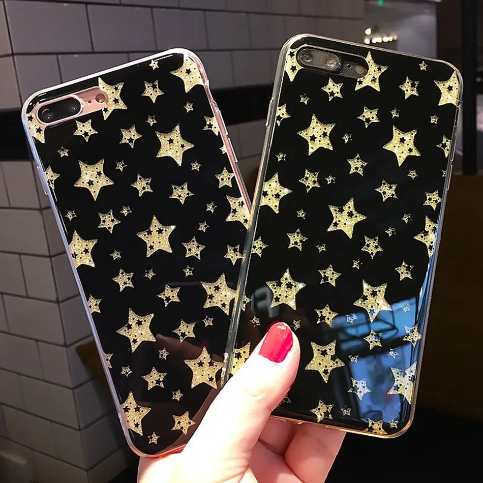 

Luxury Glitter Star Pattern Phone Case For iPhone 7 6s 8 Plus Fashion Sparkle Pentagram Case For iPhone X XS Max XR 5 Soft Cover