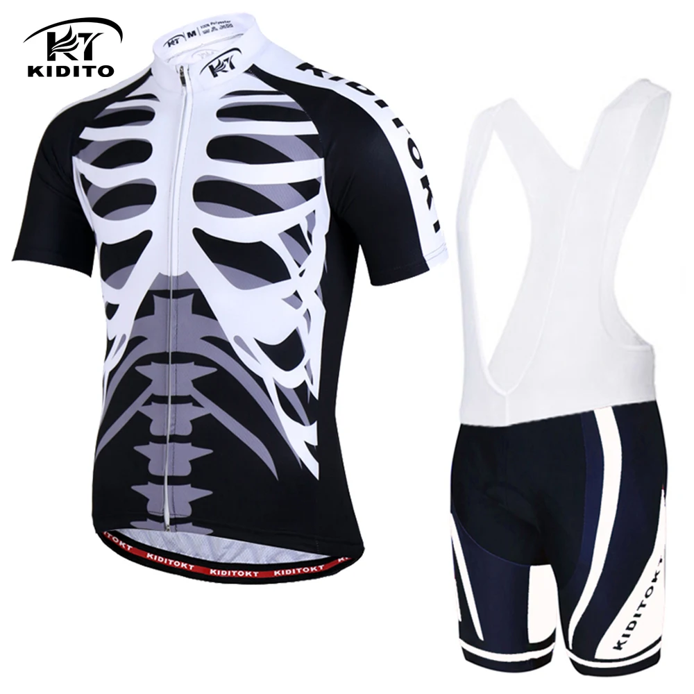 KIDITOKT Skeleton Short Sleeve Cycling Jersey Sets 3D GEL Pad Bib