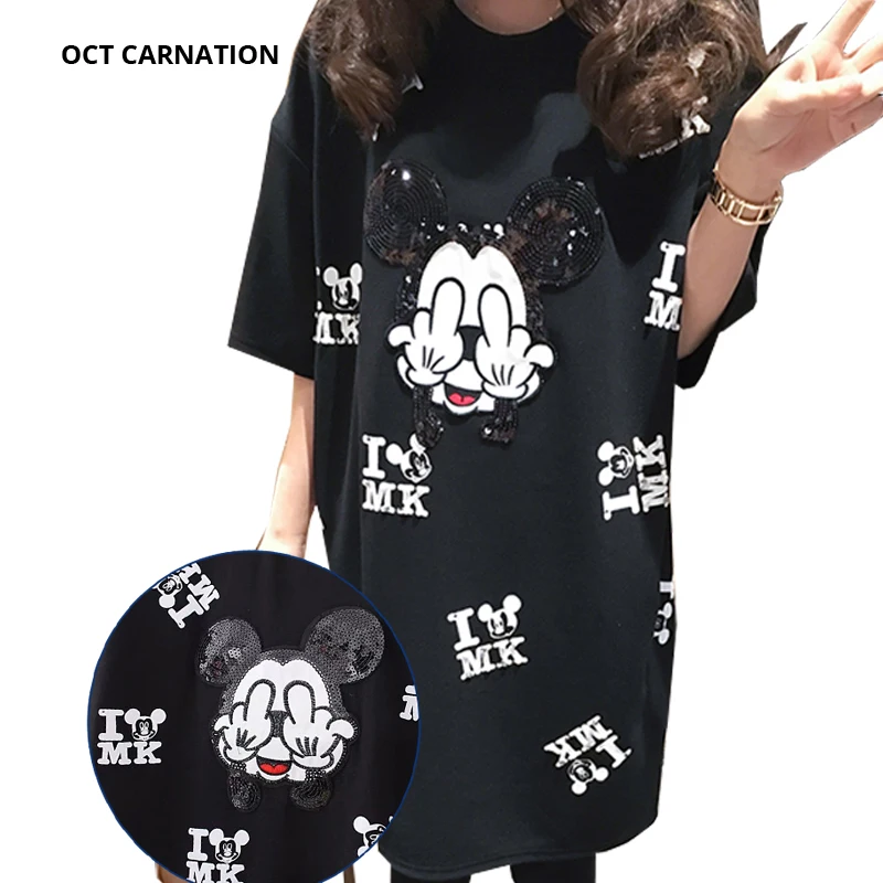 

Beading Cartoon Pattern Black Short-sleeve Straight Plus Size 5XL 2018 Summer Maternity T-shirt Dress Pregnancy Dress