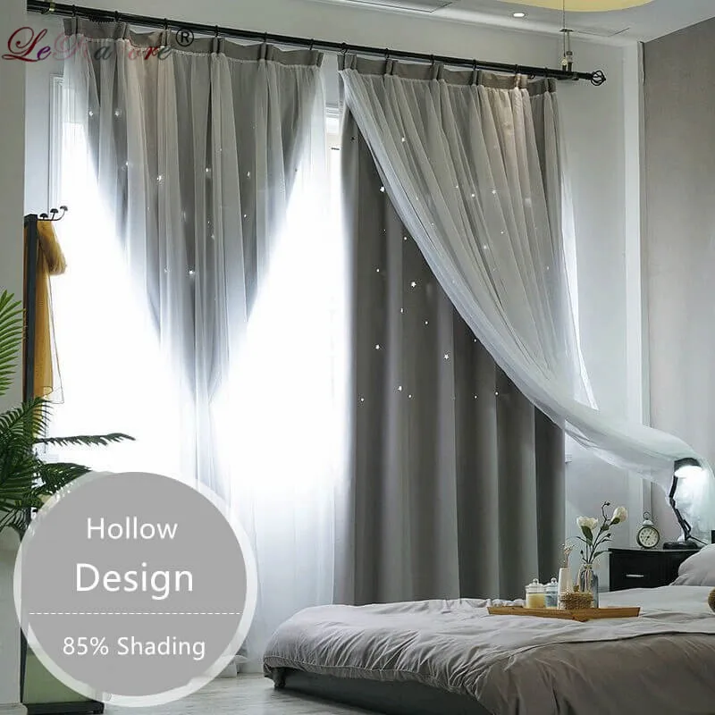 

LeRadore Custom Modern Hollow Star 80-85% Blackout Curtain for Living Room Bedroom Curtains Faux Linen Window Curtain W 4*L 2.7m