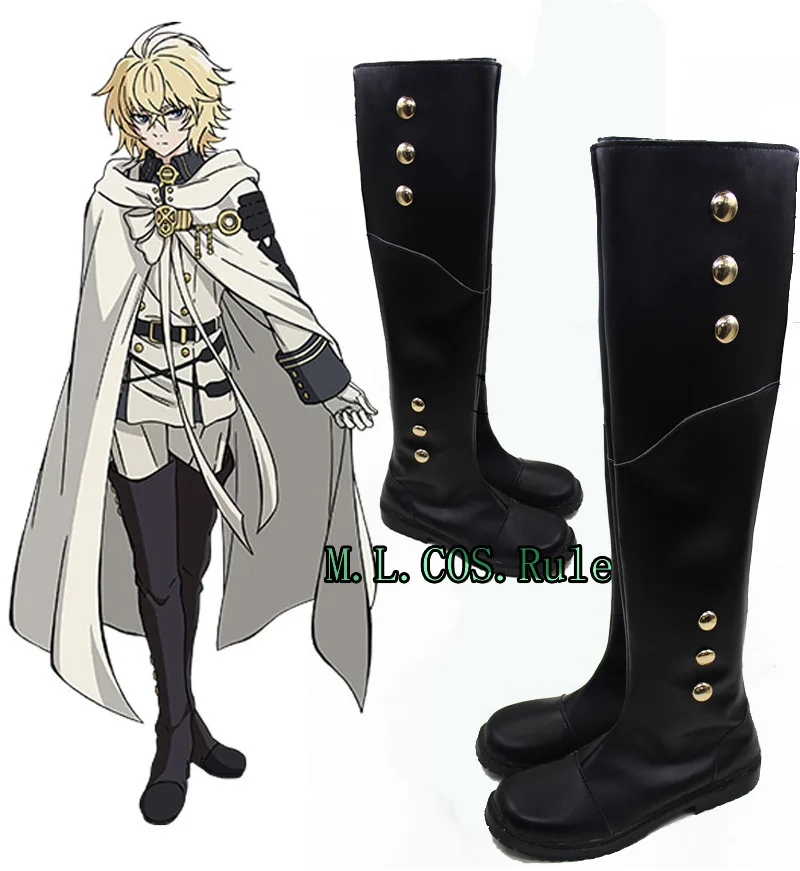 Seraph of the End Crowley Eusford Black Halloween Long Cosplay Shoes Boots D006 Seraph of the End Crowley Eusford Black Halloween Long Cosplay Shoes Boots D006