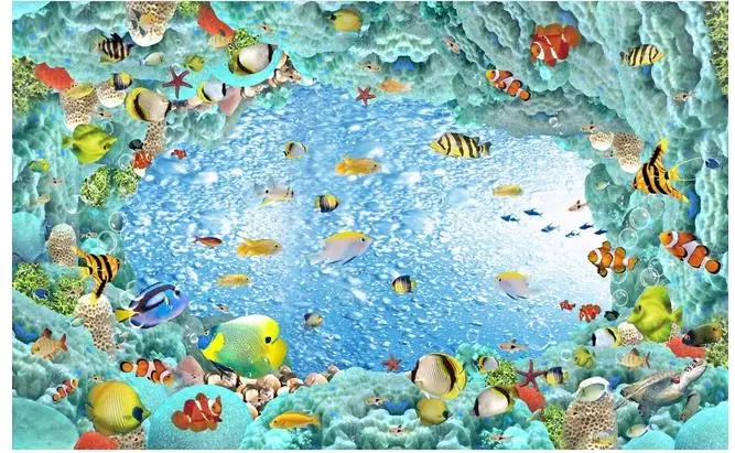 

3d bathroom wallpaper waterproof Underwater world 3D floor tile decorative painting