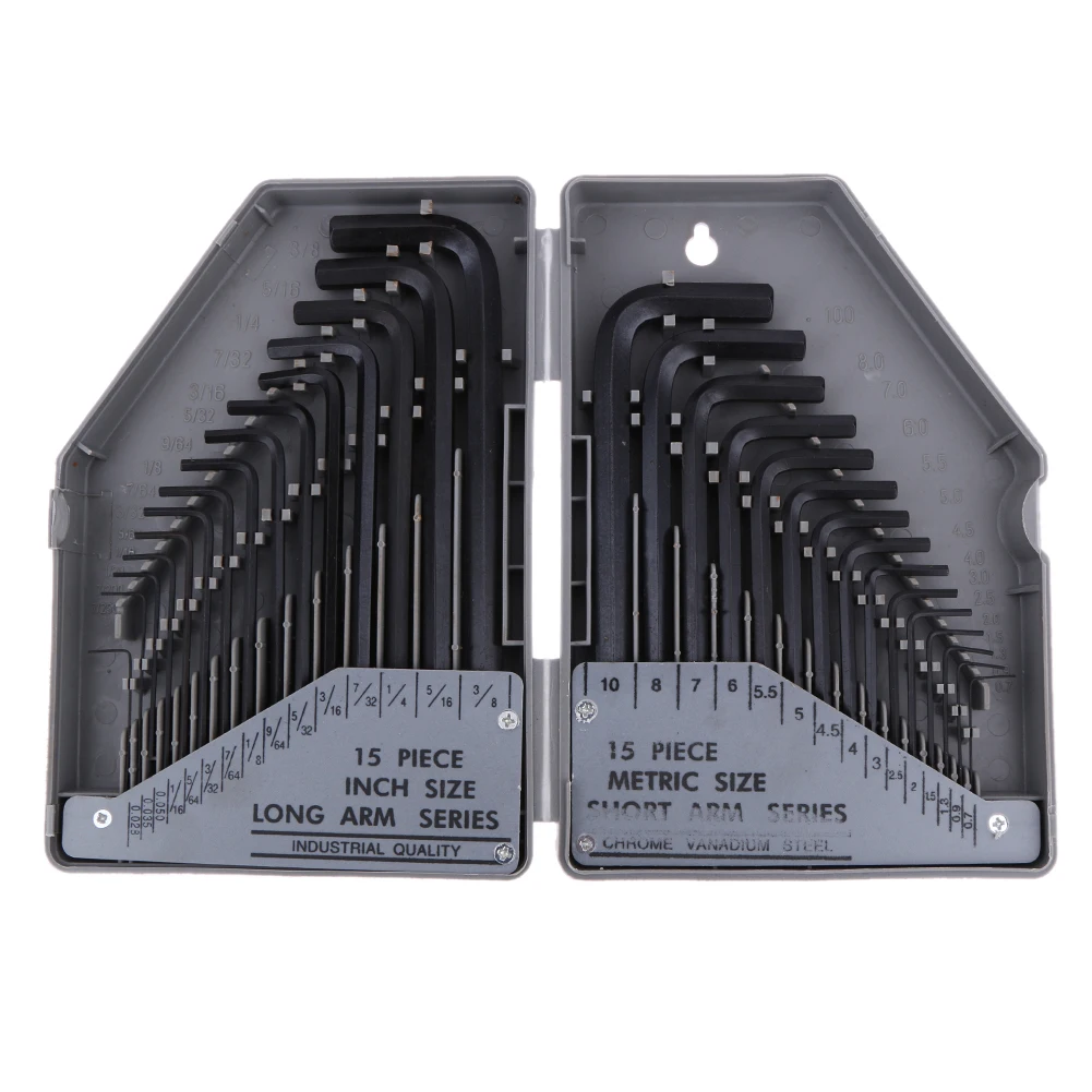 

Allen Wrench& Hex Key Set 30PC Set SAE METRIC Long Standard Short Arm CrV Steel with Case