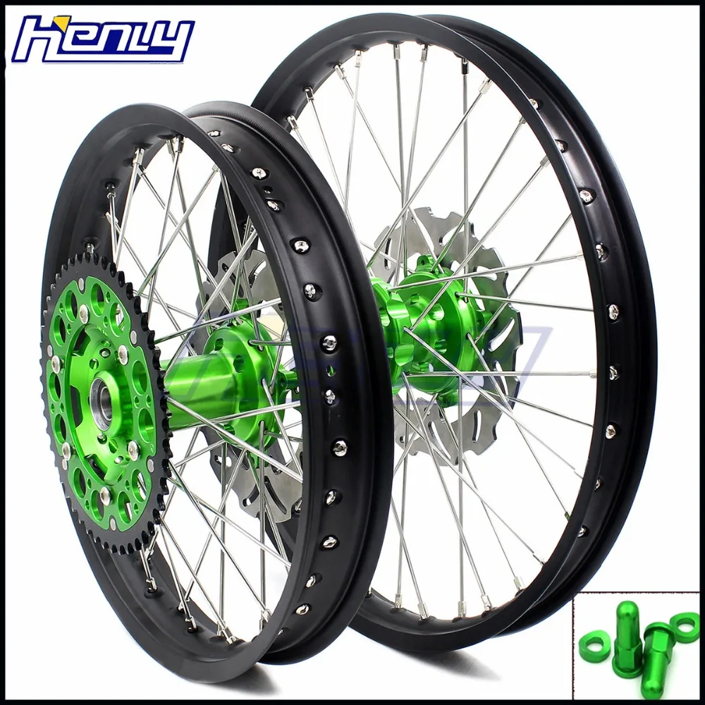 21/18 полный эндуро диски набор для KAWASAKI KX125 KX250 2006-2007 передние 250 мм диски задние 240 мм диск зеленые звездочки