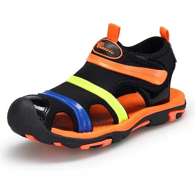Летняя детская обувь модные детские сандалии для мальчиков и крючки для девочек-и-петля с вырезами Летние Пляжные сандалии размер 30#-37 - Цвет: Черный