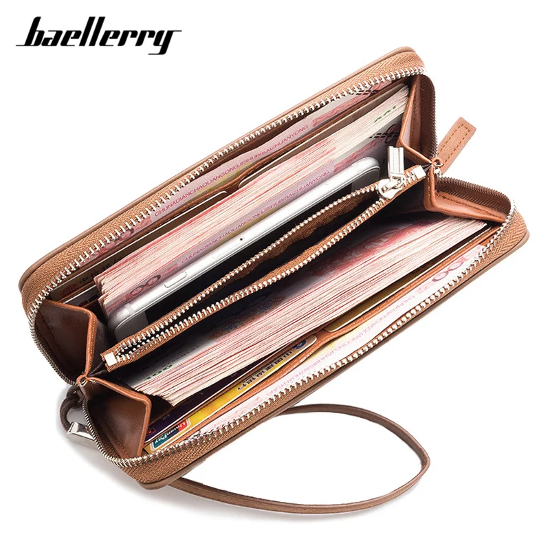 

Baellerry Vintage Matte Leather Wristband Wallet Men Many Departments Clutch Male Wallet High Quality Man Carteira Purses