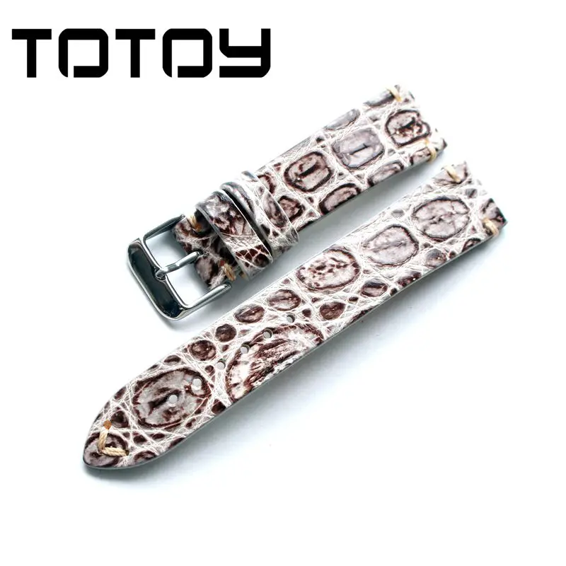 

TOTOY Handmade Crocodile Leather 20MM Gray LeatherWatchbands, Himalayan White Vintage Strap, Fast Delivery