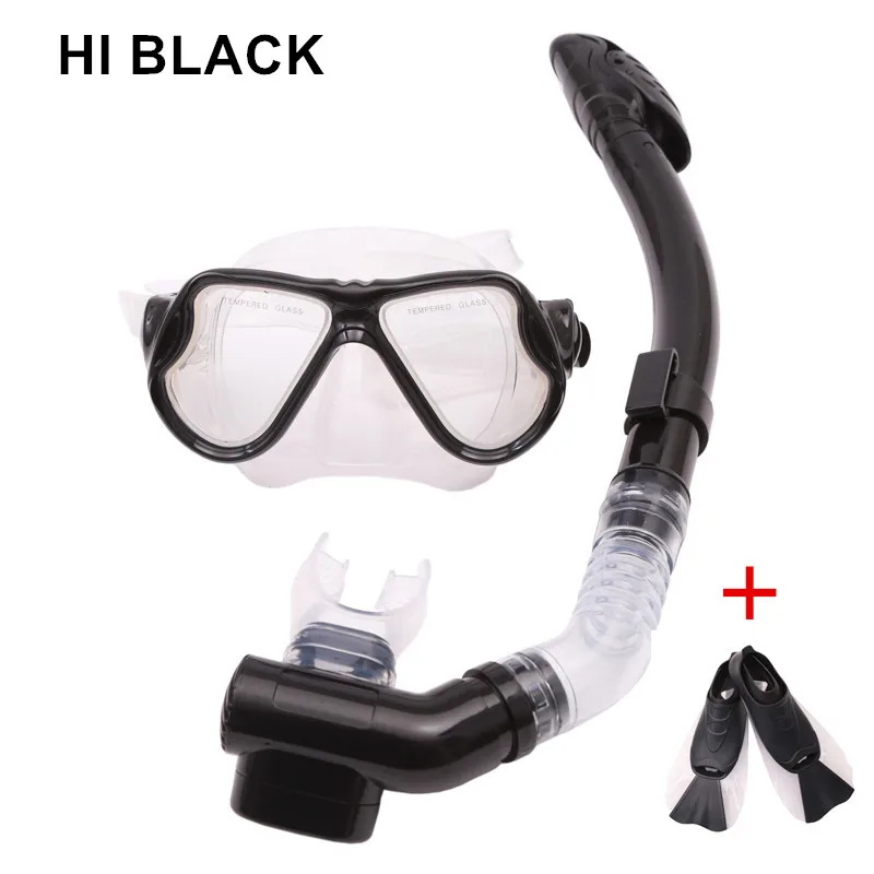 HI BLACK Snorkeling Flippers Combo Set Goggles Mask Snorkel Tube Fins