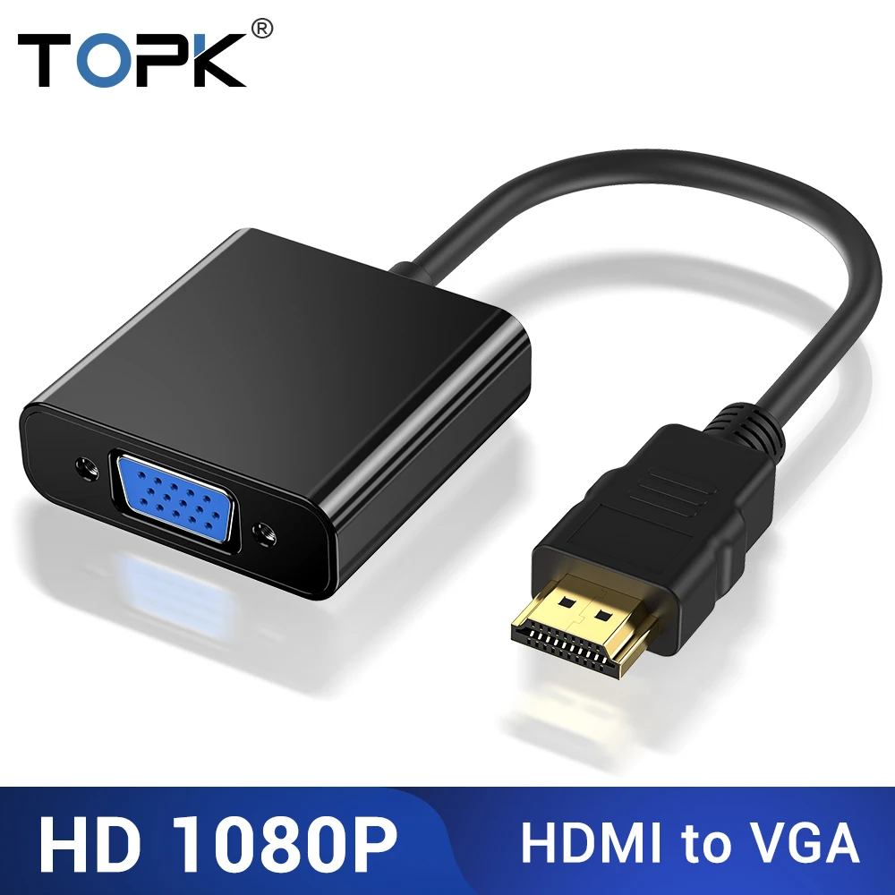 TOPK HDMI к VGA адаптер с аудио HD видео конвертер кабель для Xbox компьютер ПК ноутбук ТВ к проектору