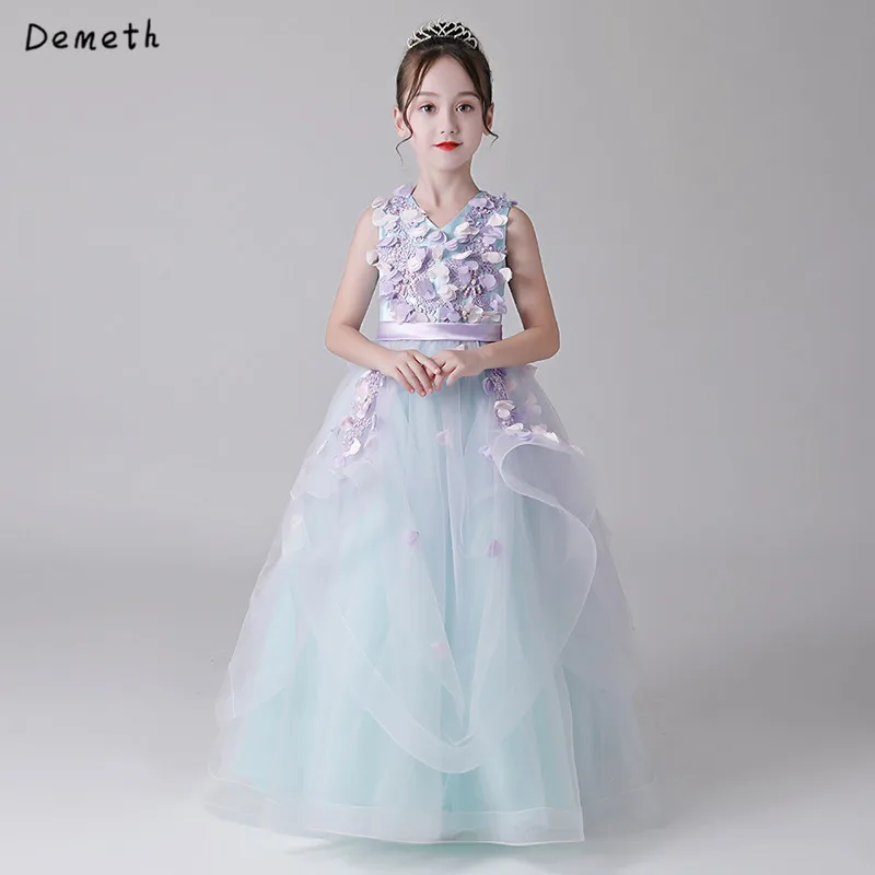 

Light Blue Flower Gril Dersses 3D Flower First Communion Dress For Girls