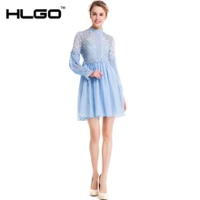 2017 Summer Sexy Elegant Turtleneck Hollow Lace Sleeve Dress Women Wedding Party Dresses Slimming Organza Mini Princess Dress