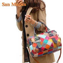 Сумки San maries модные сумки для женщин Crossbody кожаная сумка Бостон подушки Детские Красочные плед лоскутное леди известный бренд Tote